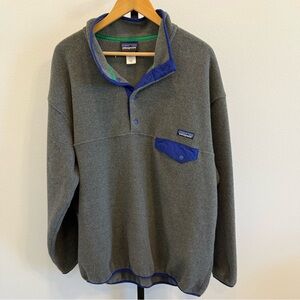 Patagonia Synchilla Gray Fleece Pullover with Blue Accents Gorpcore Camp Hike XL
